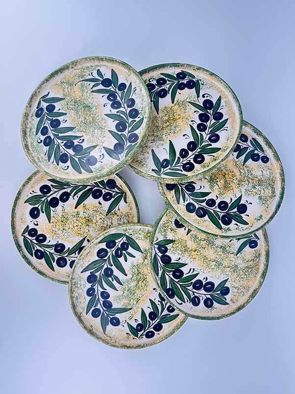 6-teiliges Keramik-Dessertteller-Set mit Olivenzweig-Motiv - 3