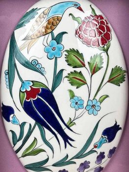 Abundance and Peace Bird and Flower Motif Matted Iznik Ceramic Gift - Çini Evi (1)