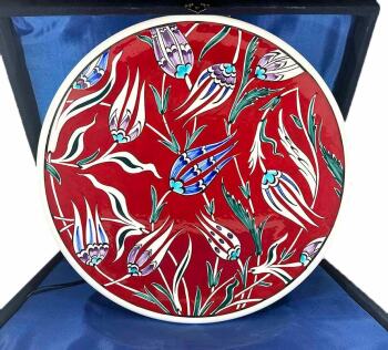 Academic Honor Gift: Red Background Tulip Iznik Ceramic Plate - Çini Evi