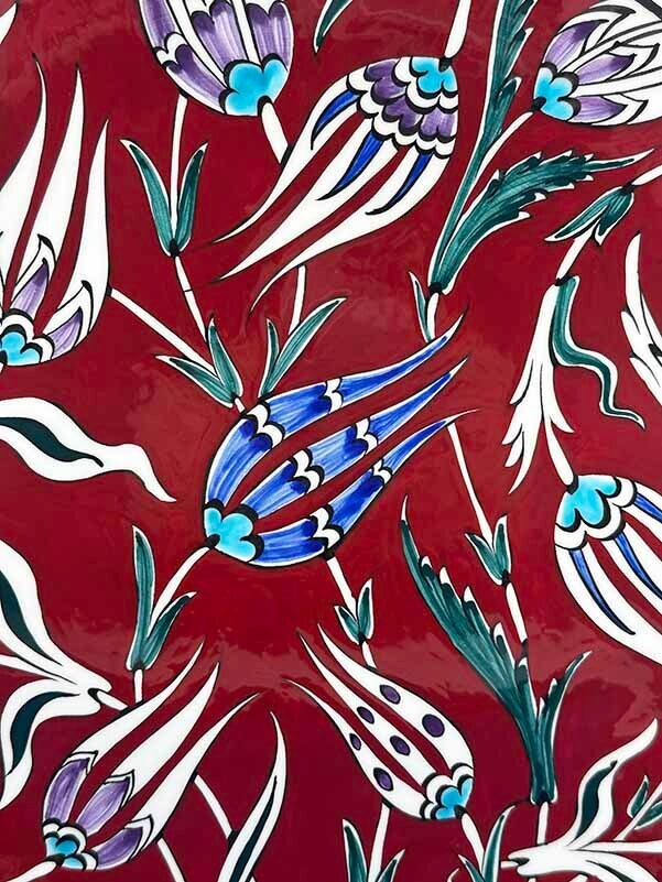Academic Honor Gift Red Background Tulip Pattern Iznik Ceramic Plate - 2