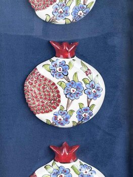 Academic Promotion Gift: Blue Flower Motif Triple Ceramic Passe-Partout Pomegranate Panel - 2