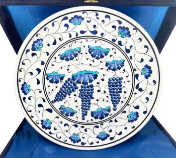 Açılışa Hediye Üzüm Salkımı Motifli 30cm İznik Çini Tabak - Çini Evi