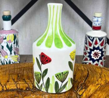 Renkli Çiçek Desenli El İşi Zeytinyağlık 410 ml - Çini Evi