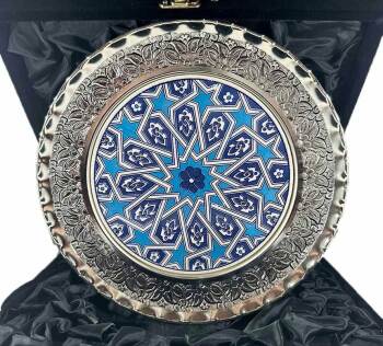 Assiette argentée 25 cm motif étoile seldjoukide - Çini Evi