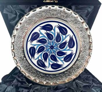 Assiette Décorative Anémone Argentée – 25 cm - Çini Evi
