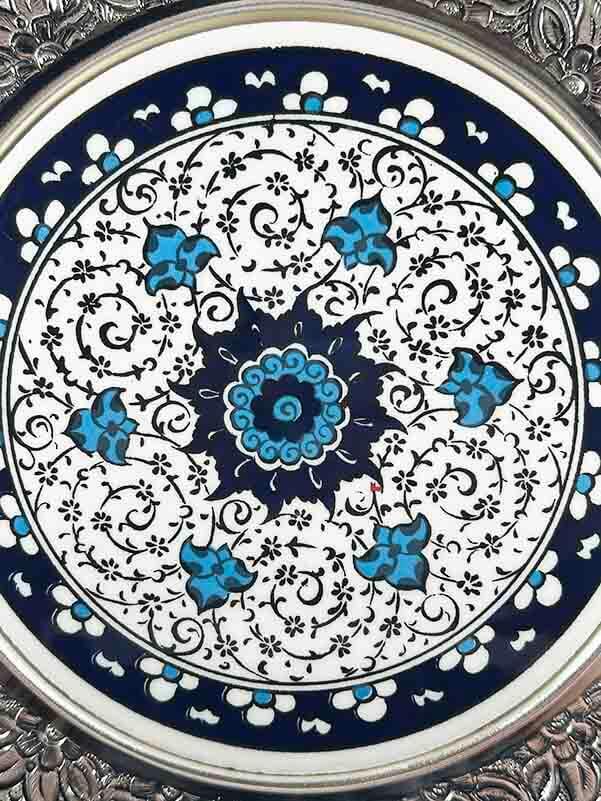 Assiette décorative en céramique d’Iznik – Cadeau de visite institutionnelle – placage en argent 925 – 25 cm - 2