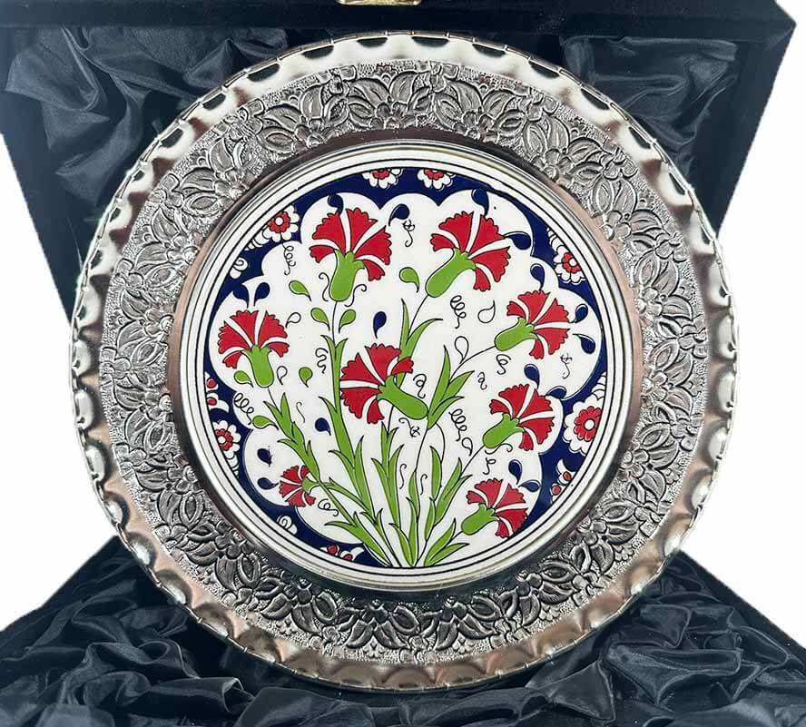 Assiette décorative en céramique d’Iznik – Cadeau officiel pour préfet – argent 925 – 25 cm - 1