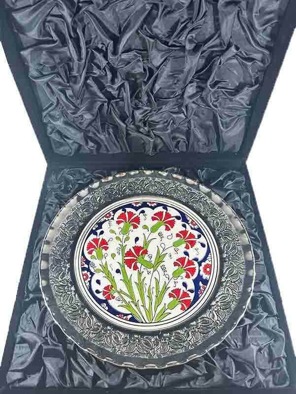Assiette décorative en céramique d’Iznik – Cadeau officiel pour préfet – argent 925 – 25 cm - 3