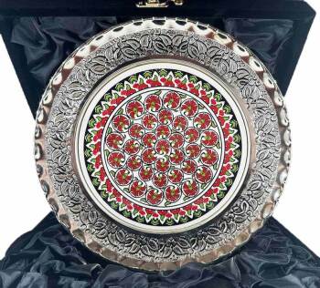 Assiette décorative en céramique d’Iznik – Cadeau officiel pour sous-préfet – argent 925 – 25 cm - Çini Evi