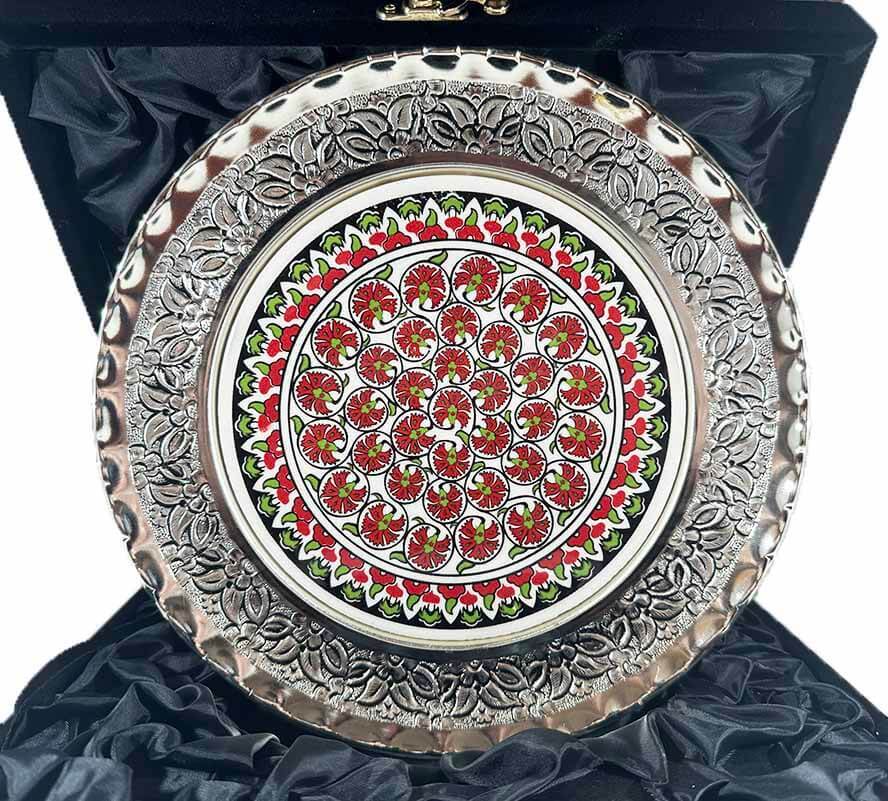 Assiette décorative en céramique d’Iznik – Cadeau officiel pour sous-préfet – argent 925 – 25 cm - 1