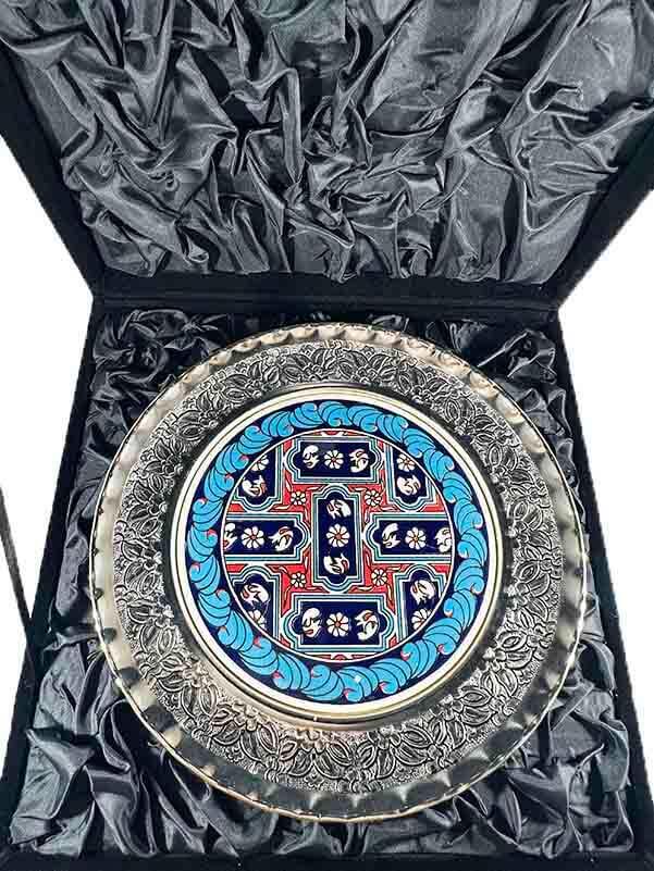 Assiette décorative en céramique d’Iznik à motif anémone – argent 925 – 25 cm - 3