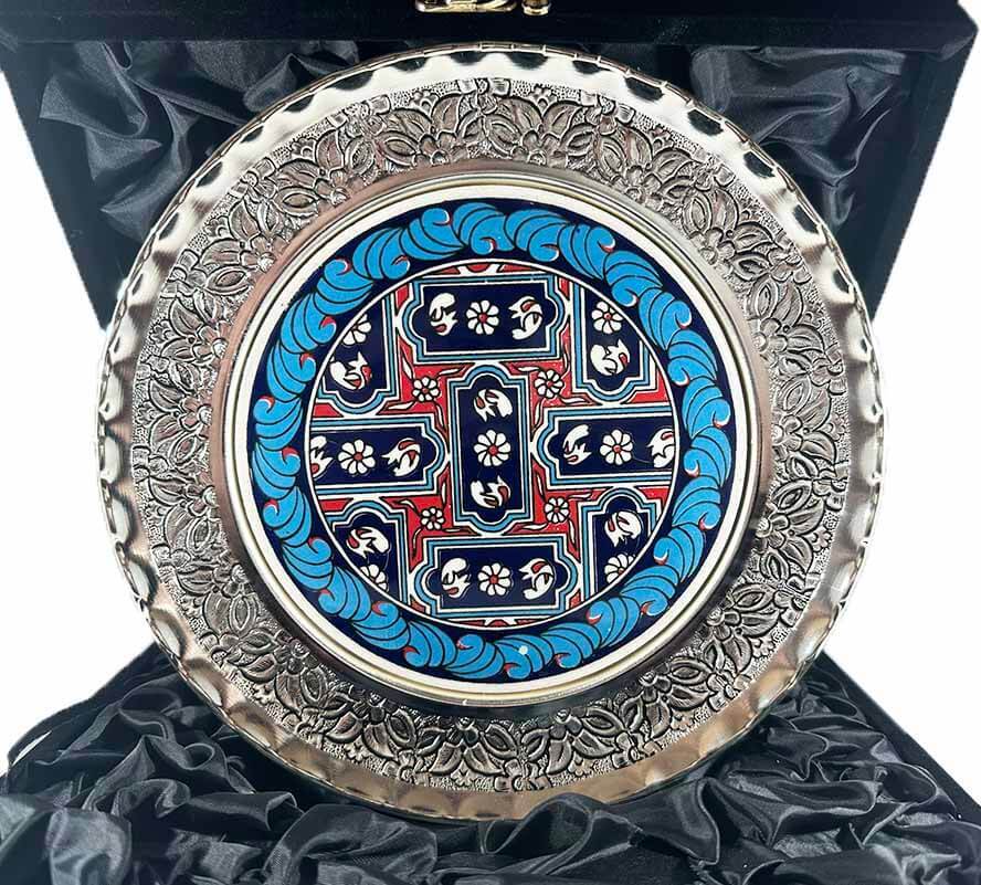 Assiette décorative en céramique d’Iznik à motif anémone – argent 925 – 25 cm - 1