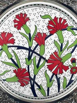 Assiette décorative en céramique d’Iznik à motif œillet – Cadeau pour enseignant – argent 925 – 25 cm - Çini Evi (1)