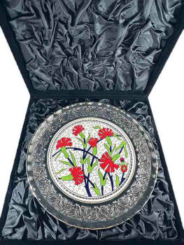 Assiette décorative en céramique d’Iznik à motif œillet – Cadeau pour enseignant – argent 925 – 25 cm - 3