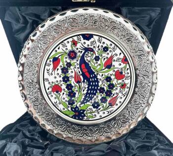 Assiette décorative en céramique d’Iznik à motif phénix – cadeau de nouveau poste – argent 925 – 25 cm - Çini Evi