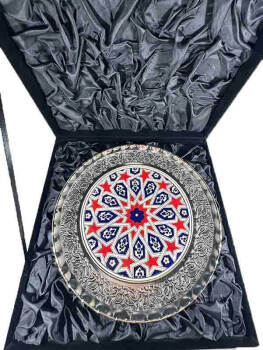 Assiette décorative en céramique d’Iznik à motif étoile seldjoukide avec placage en argent 925 – 25 cm - Çini Evi (1)