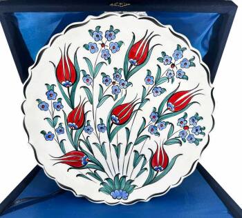 Assiette décorative en céramique d’Iznik – Motifs Tulipe & Jacinthe – 25 cm - Çini Evi