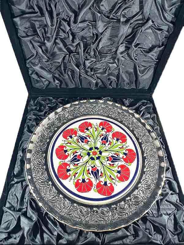 Assiette décorative en céramique d’Iznik pour partenariat professionnel avec placage en argent 925 – 25 cm - 2
