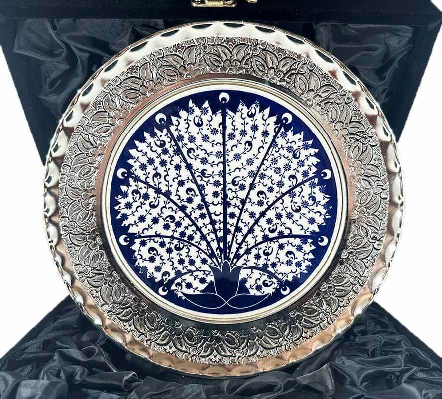 Assiette décorative en céramique à motif Haliç – 25 cm, bord argenté 925 - 1