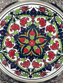 Assiette Décorative Motif Œillet Argentée – 25 cm - Çini Evi (1)