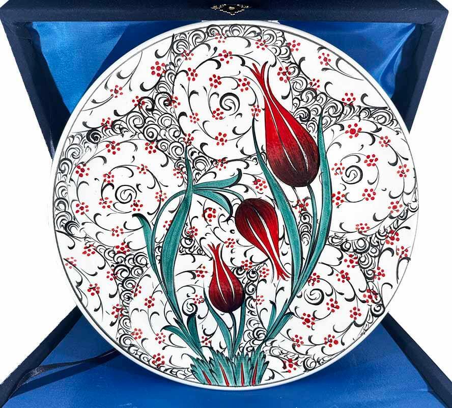 Assiette décorative VIP en céramique d’Iznik – Motifs Tulipe & Jacinthe – 25 cm – Cadeau de félicitations - 1