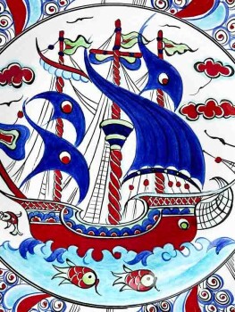 Assiette d’Iznik 30 cm – Motif Galion Ottoman – Cadeau fait main pour marin ou passionné de navigation - 4