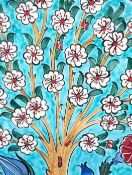 Assiette en céramique d’Iznik – Motif Arbre de Vie sur fond turquoise – 25 cm - Çini Evi (1)