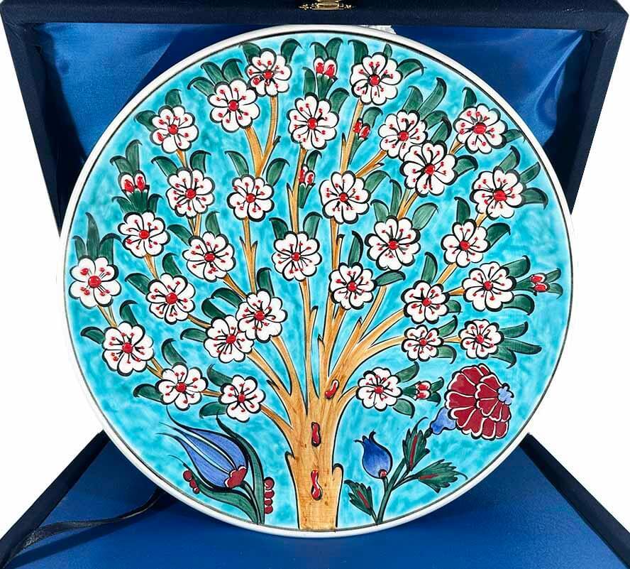 Assiette en céramique d’Iznik – Motif Arbre de Vie sur fond turquoise – 25 cm - 1