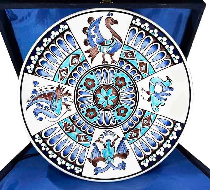 Assiette en Céramique d’Iznik – Motif Oiseau Seldjoukide – 25 cm – Fait Main - 1