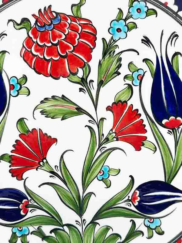 Assiette décorative en céramique d’Iznik – Motifs Tulipe & Grenade – 25 cm – “Has Bahçe” - 2