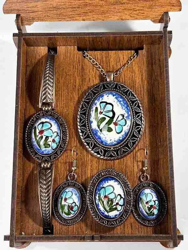Authentic Floral Pattern Ceramic Jewelry Set - 2