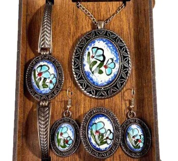 Authentic Floral Pattern Ceramic Jewelry Set - Çini Evi
