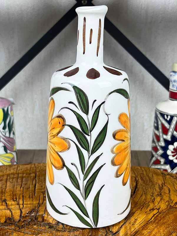 Ayçiçeği Desenli El İşi Çini Zeytinyağlık 550 ml - 2