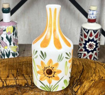 Ayçiçeği Desenli El İşi Zeytinyağlık 410 ml - Çini Evi