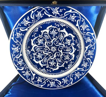 Babanakkaş Patterned Blue Statement Iznik Pottery Plate - 1