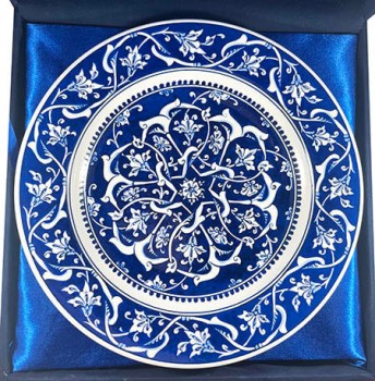 Babanakkaş Patterned Blue Statement Iznik Pottery Plate - 3