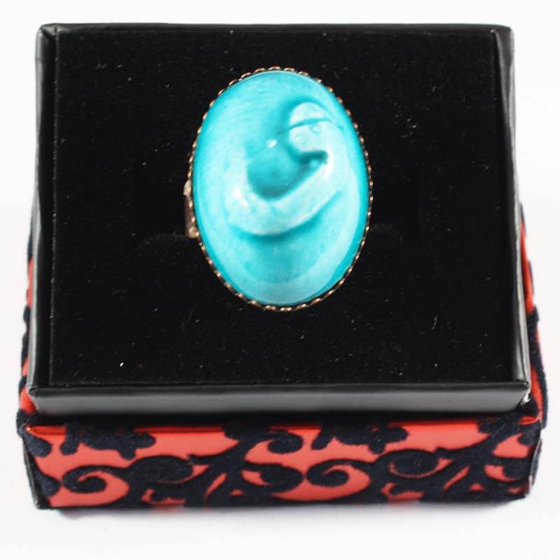 Bague de poterie en pierre turquoise en relief - 1