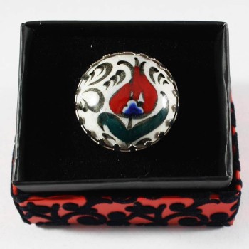 Bague tulipe rouge unique - Çini Evi