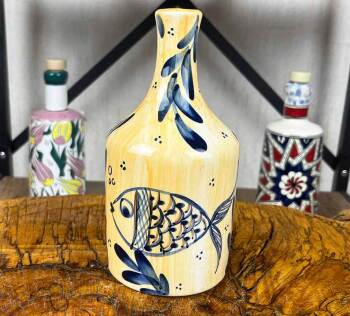 Balık Desenli El İşi Zeytinyağı Şişesi 410 ml - Çini Evi
