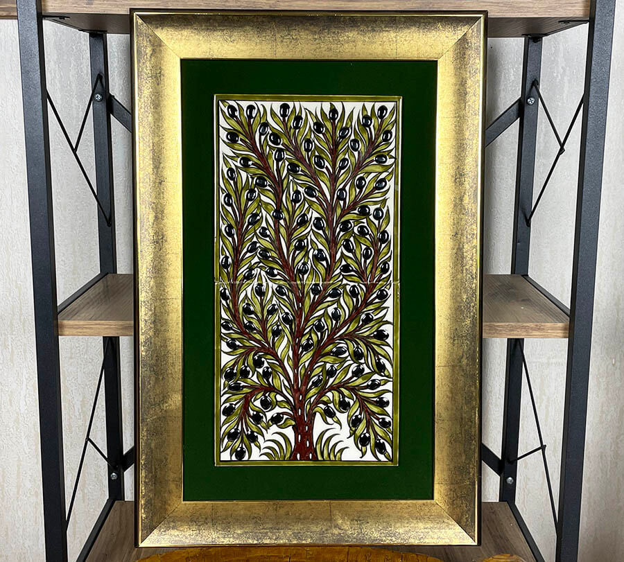 Baum des Friedens – Handgefertigtes Iznik Keramikbild mit Olivenbaum-Motiv - 1