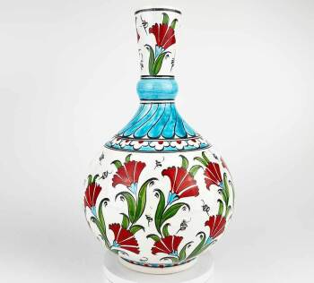 Belediye Başkanına Makam Hediyesi | Karanfil Motifli İznik Çini Vazo 30 cm - Çini Evi
