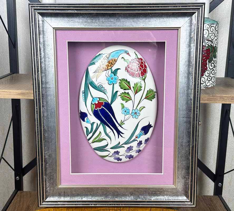 Bereket ve Huzur – Kuş ve Çiçek Motifli İznik Çinisi Paspartulu Hediye - 1