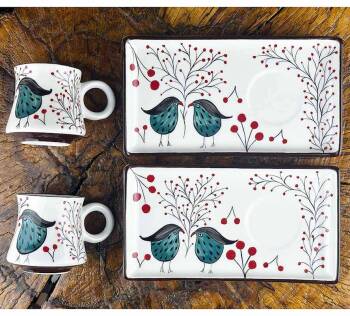 Bilgelik & Huzur Kuşu İznik Çini Kahve Sunum Seti - Çini Evi