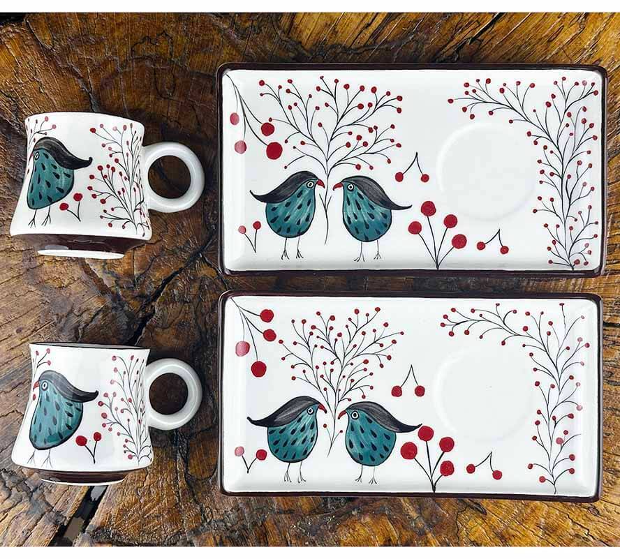 Bilgelik & Huzur Kuşu İznik Çini Kahve Sunum Seti - 1