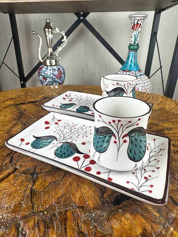 Bilgelik & Huzur Kuşu İznik Çini Kahve Sunum Seti - 2