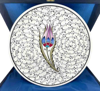 Birthday Gift Plum Tulip Motif VIP Iznik Ceramic Plate - Çini Evi