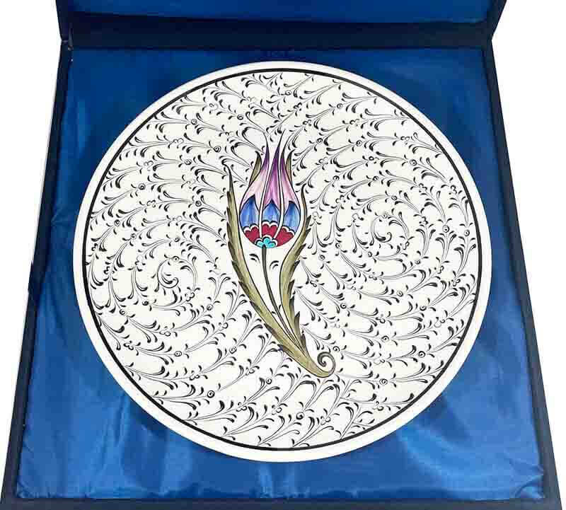 Birthday Gift Plum Tulip Motif VIP Iznik Ceramic Plate - 3