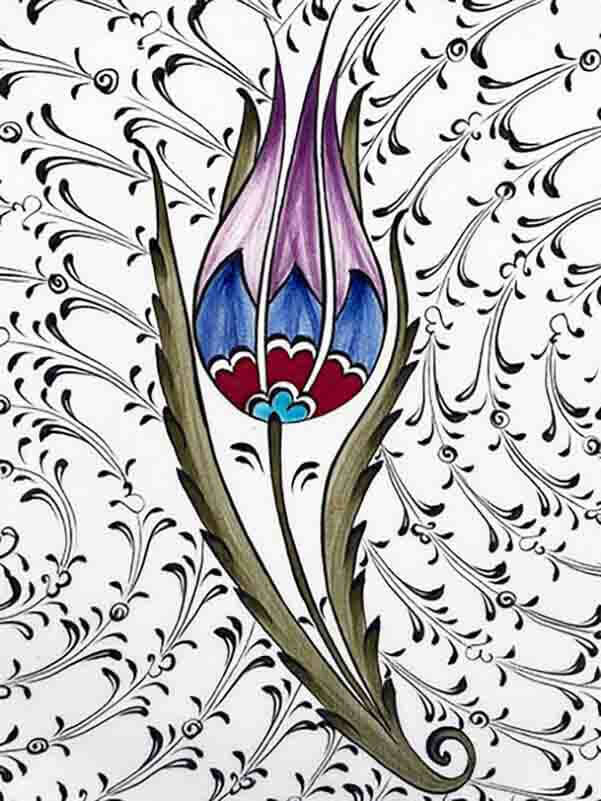 Birthday Gift Plum Tulip Motif VIP Iznik Ceramic Plate - 2