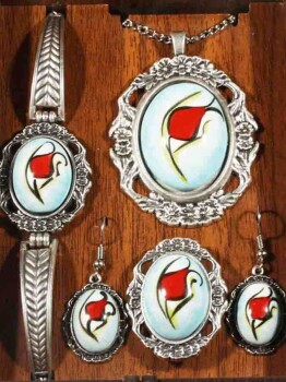 Birthday Gift Special Tulip Iznik Ceramic Jewelry Set - Çini Evi (1)