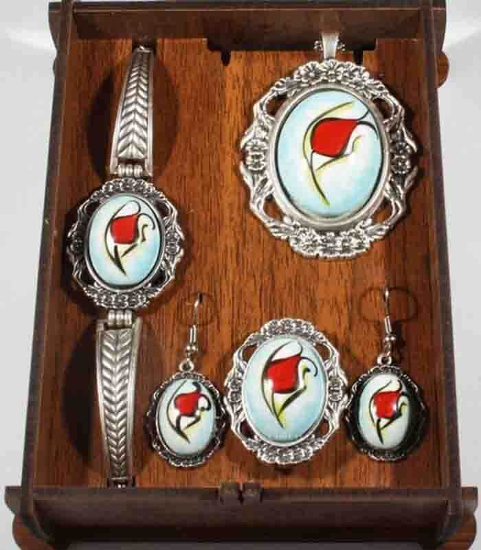 Birthday Gift Special Tulip Iznik Ceramic Jewelry Set - 1